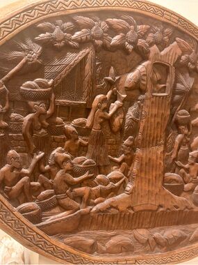 Island Escape Carved Tropical Village Wall Art - Brown